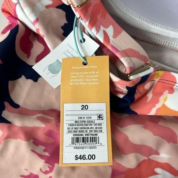 Kona Sol Full Coverage Floral Print One Piece Swimsuit Womens Size 20 NWT - Picture 3 of 12